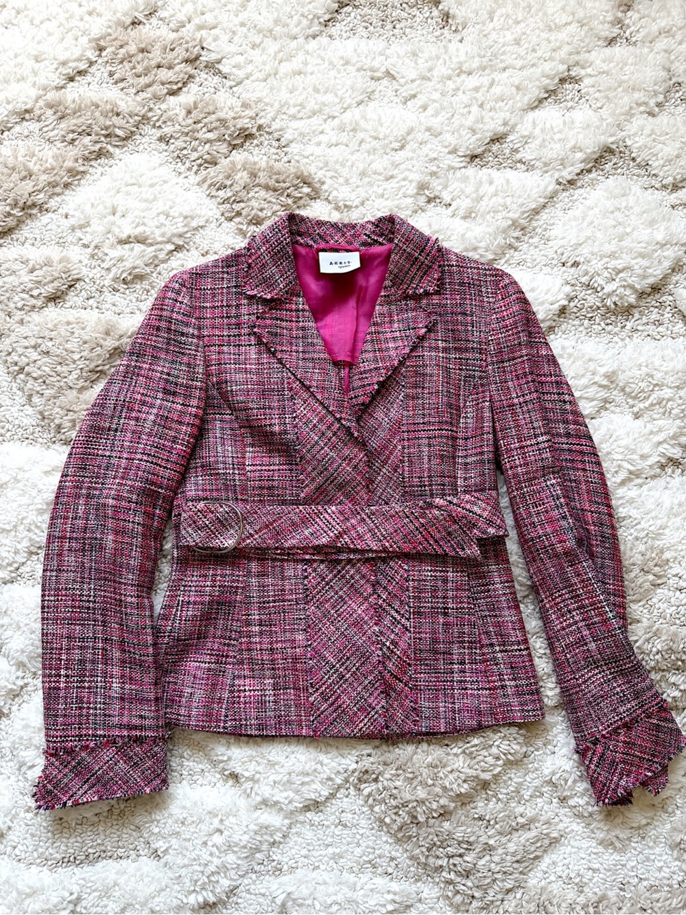Akris punto tweed silk fuchsia blazer jacket